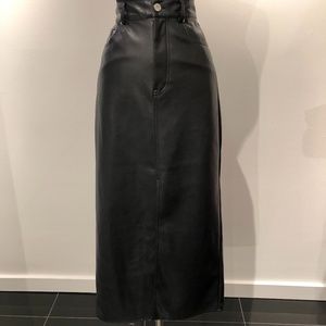 Zara Black Vegan Leather Midi Skirt